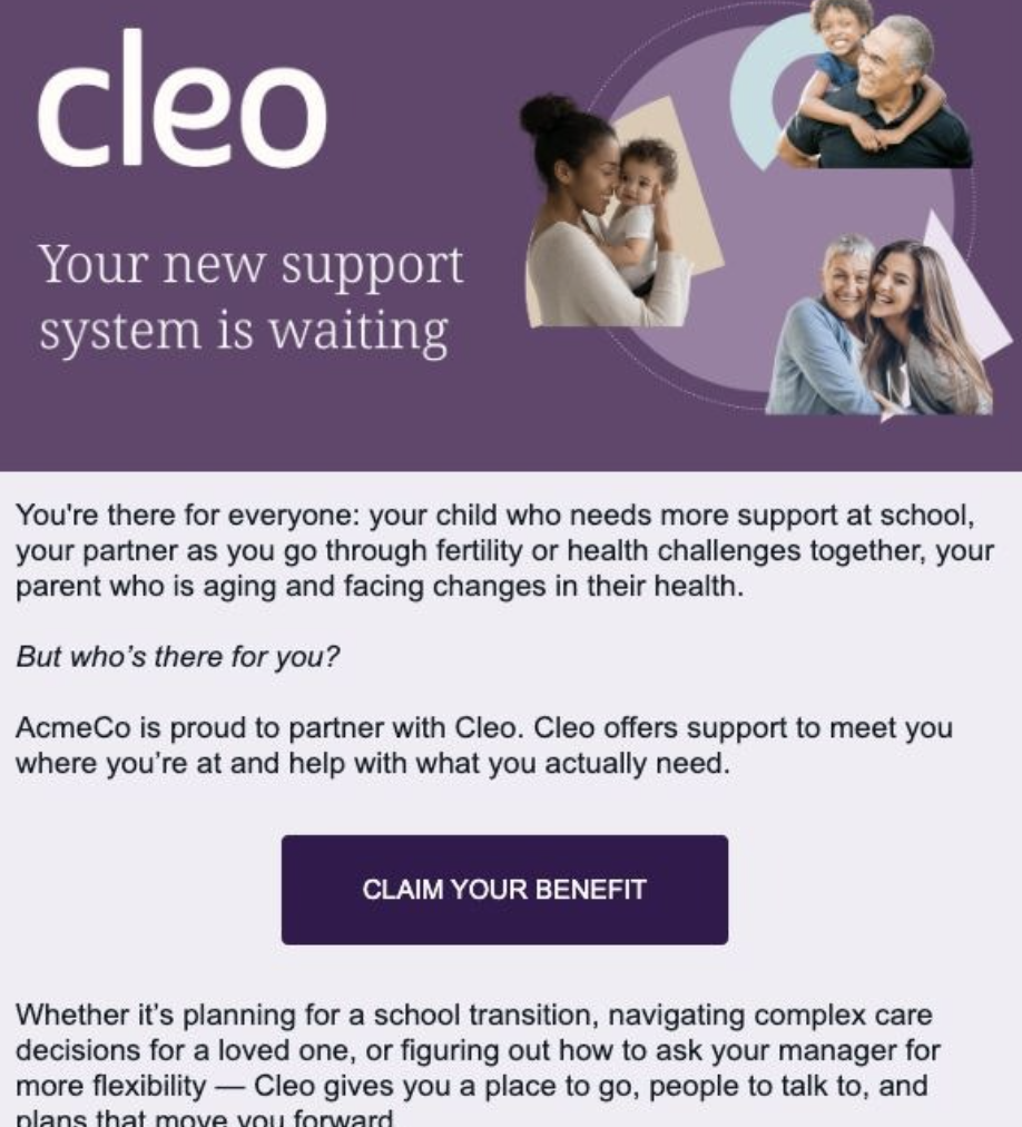 Cleo enrollment email screenshot